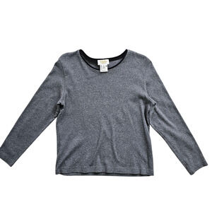 Top gray Talbots long sleeve cotton knit jewel Medium petite